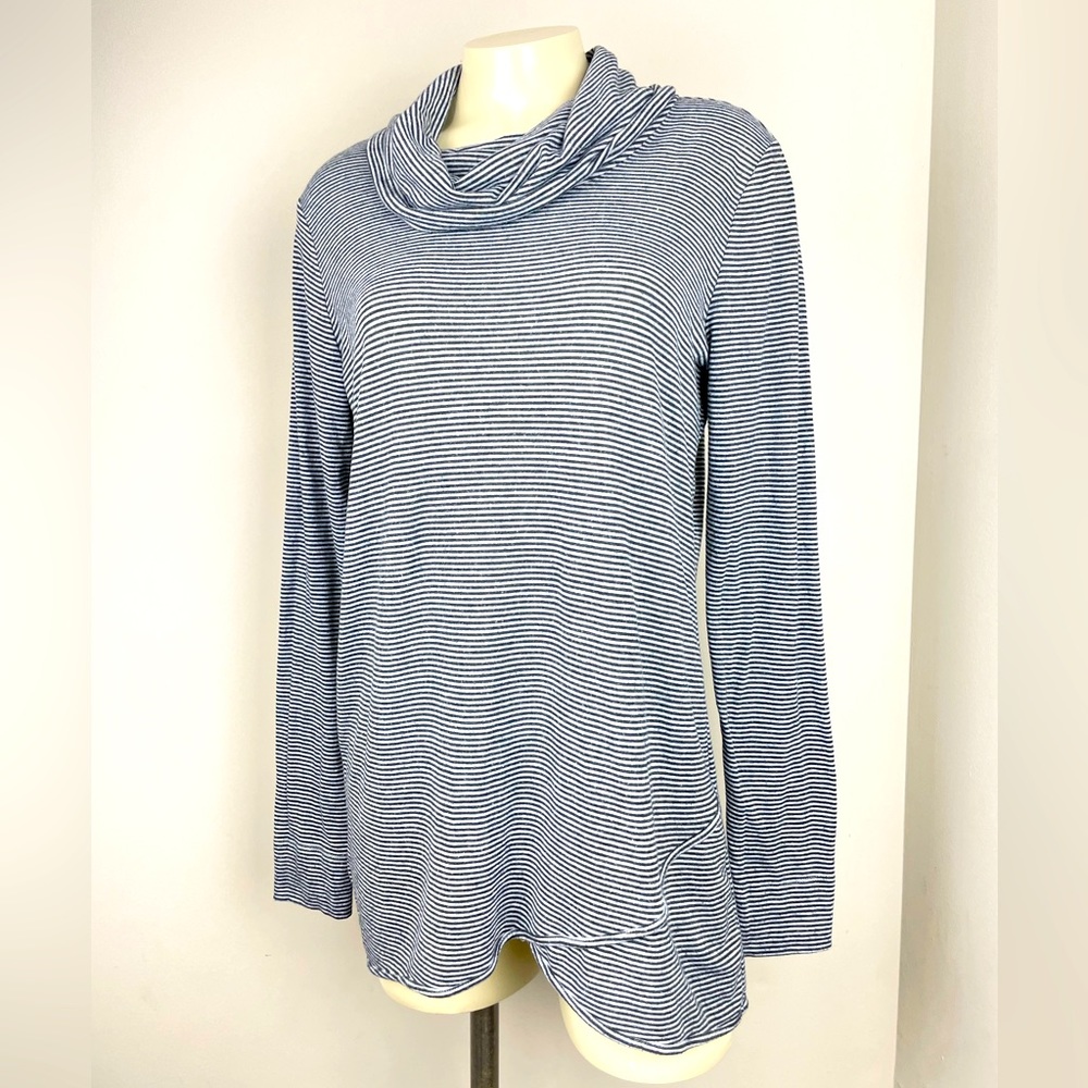 Loft Black and White Striped Cowl Neck Top Size Medium
